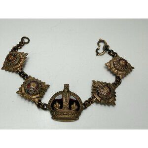 WWII Era Patriotic English British Bracelet Medal Pips & Crown Patriotic 7"